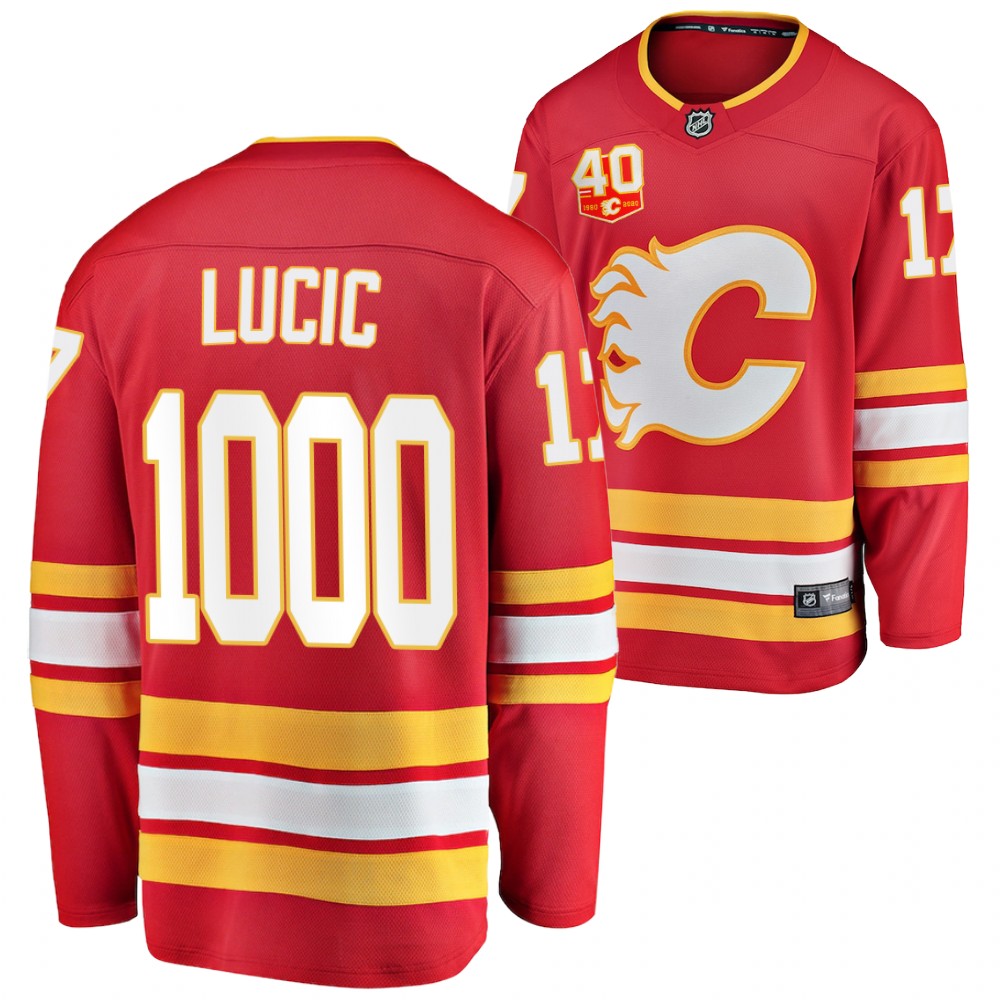 Flames #17 Milan Lucic Red 2021 1000 GP Milestone Jersey