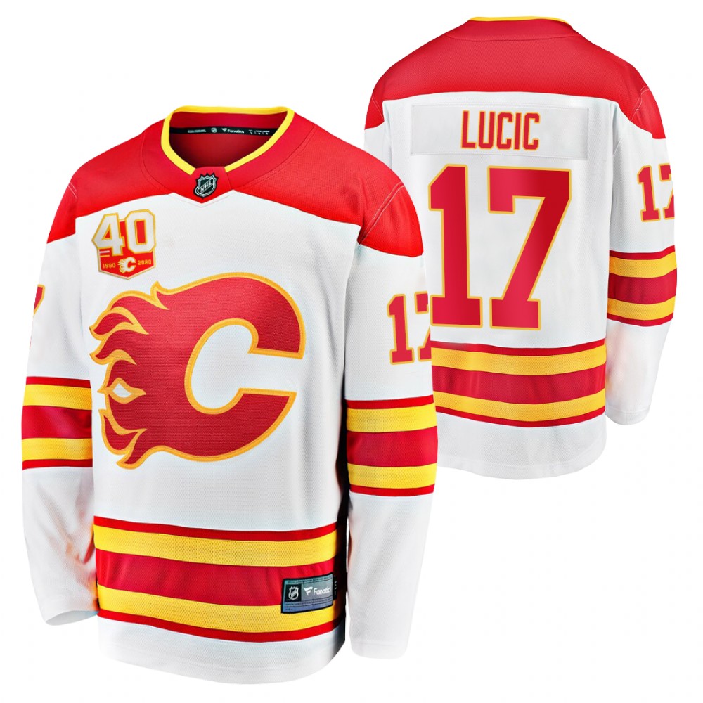 Flames #17 Milan Lucic White 2020-21 Away Jersey