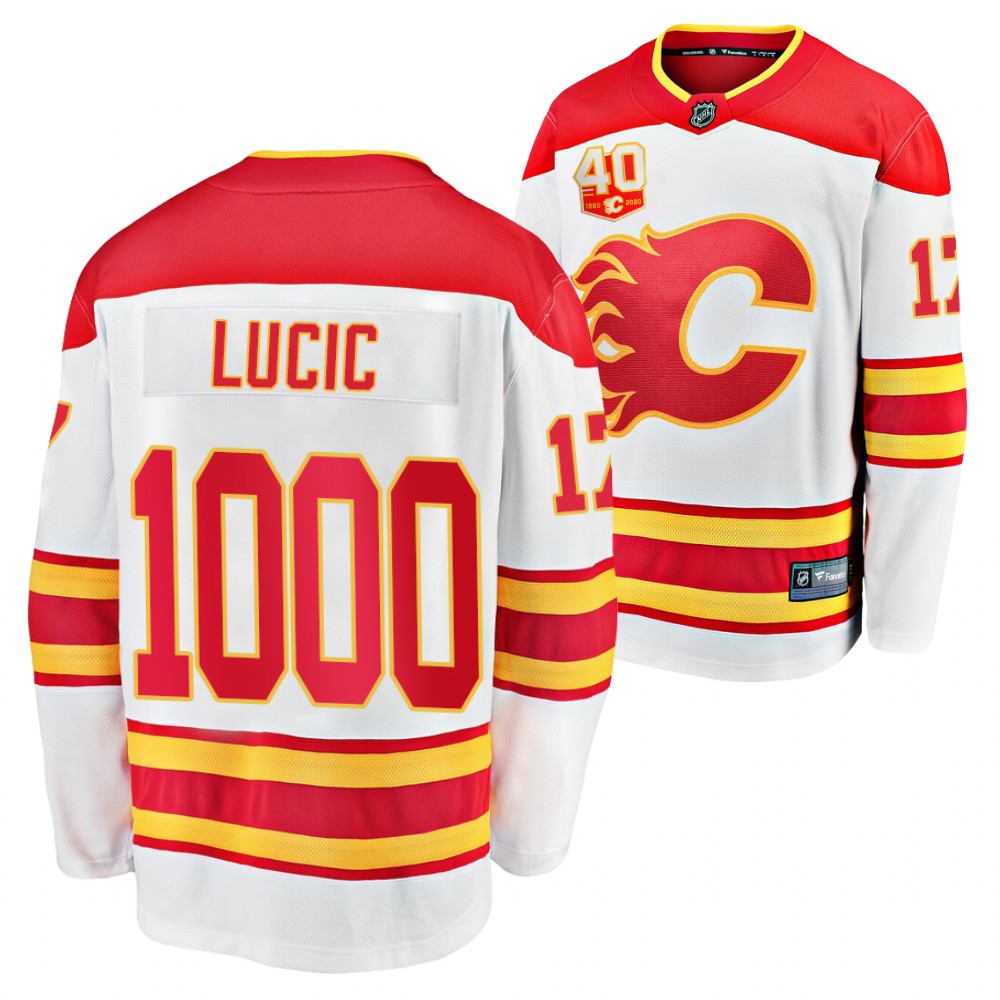 Flames #17 Milan Lucic White 2021 1000 GP Milestone Jersey
