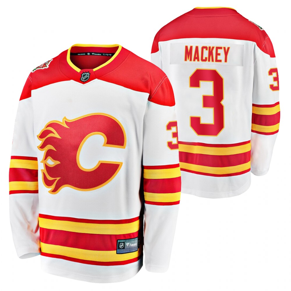 Flames #3 Connor Mackey White 2021-22 Away Jersey