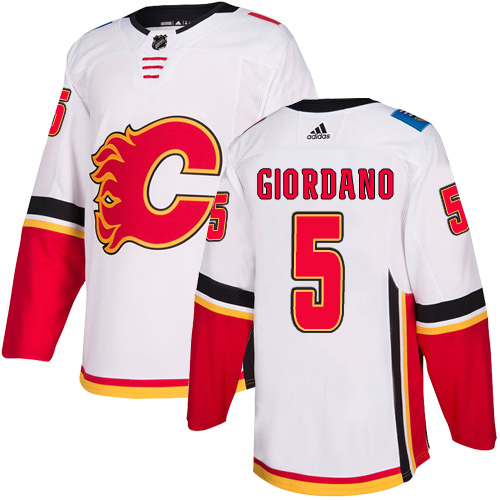 Flames #5 Mark Giordano White Road Authentic Stitched Hockey Jersey