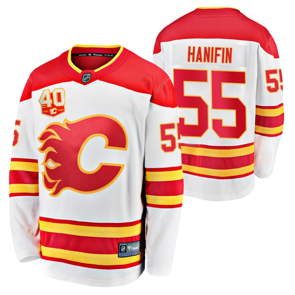 Flames #55 Noah Hanifin White 2020-21 Away Jersey