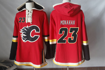 Flames 23 Sean Monahan Red All Stitched Hooded Sweatshirt