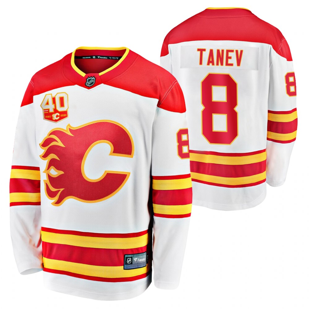 Flames Christopher Tanev Jersey 40th Anniversary White Away Men