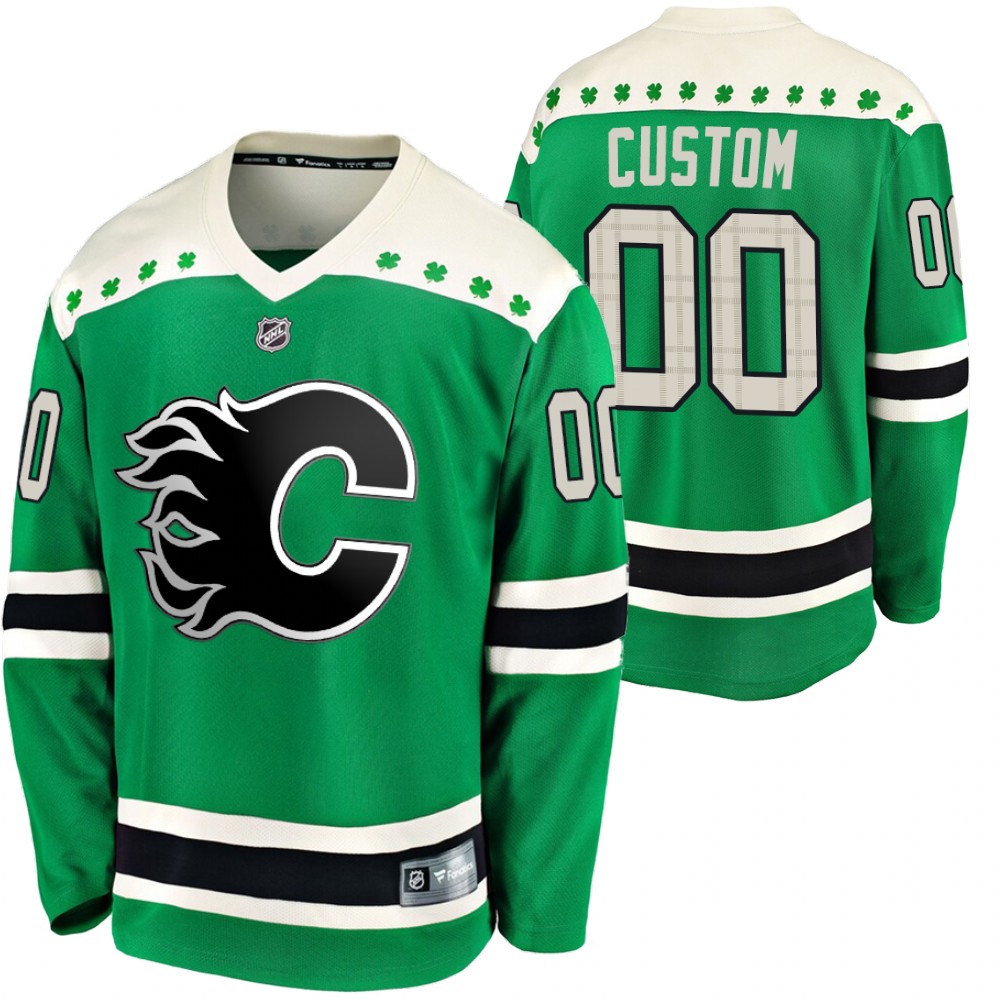 Flames Custom 2020 St. Patrick's Day Green #00 Breakaway Jersey