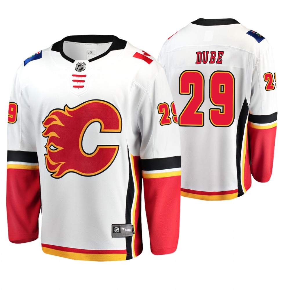 Flames Dillon Dube White Breakaway Player Away Jersey