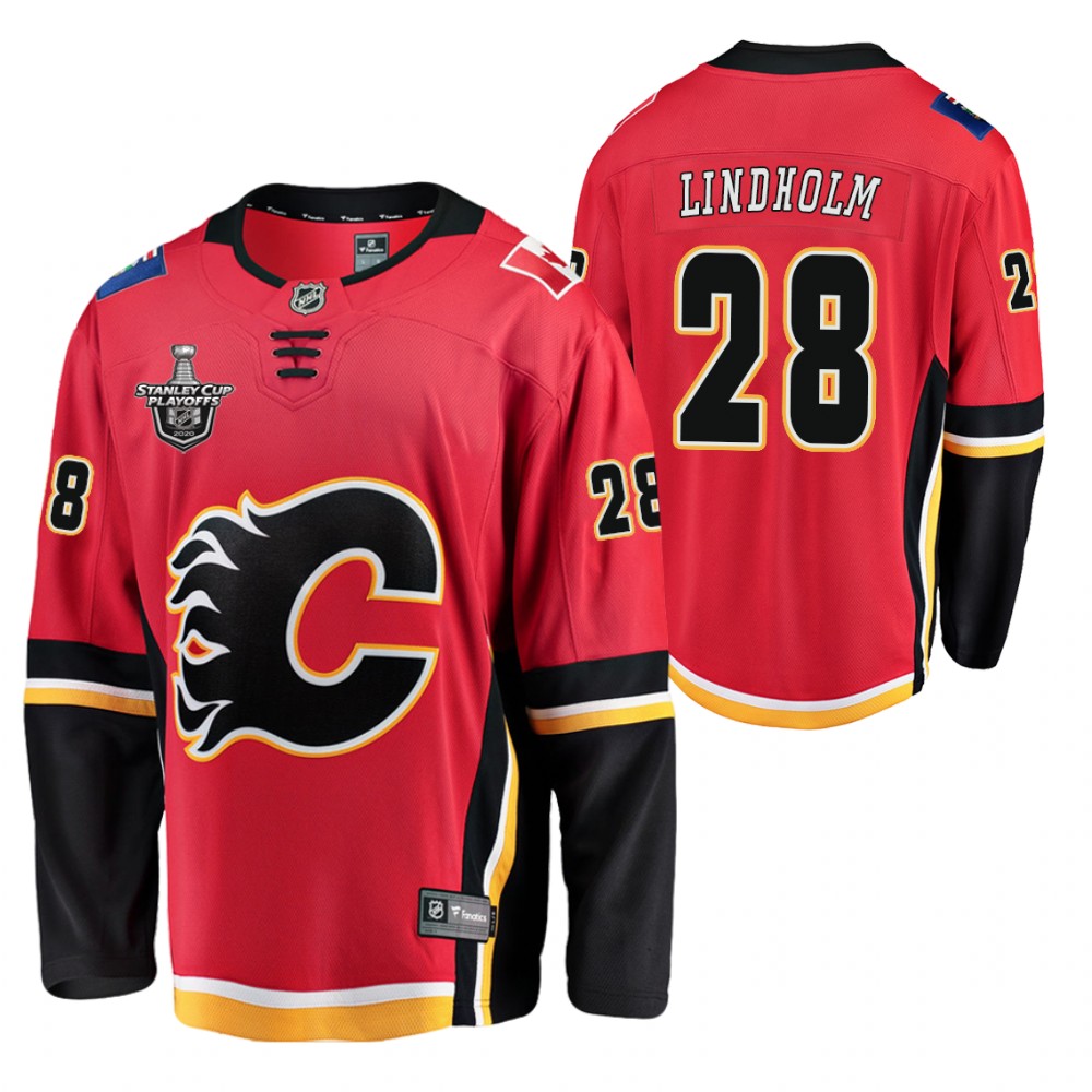 Flames Elias Lindholm Jersey 2020 Stanley Cup Playoffs Red Home Men's