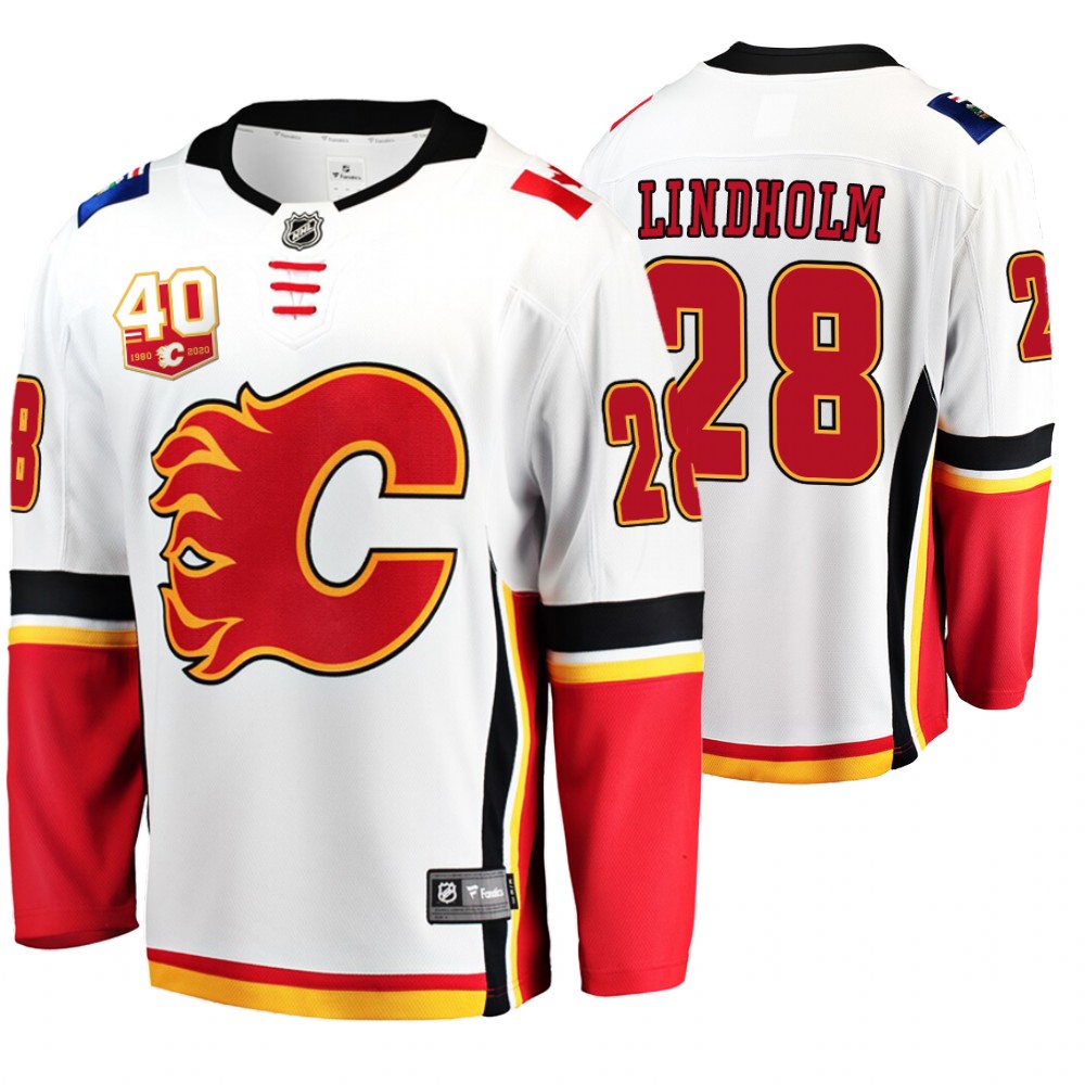 Flames Elias Lindholm White 40th Anniversary Breakaway Away Jersey