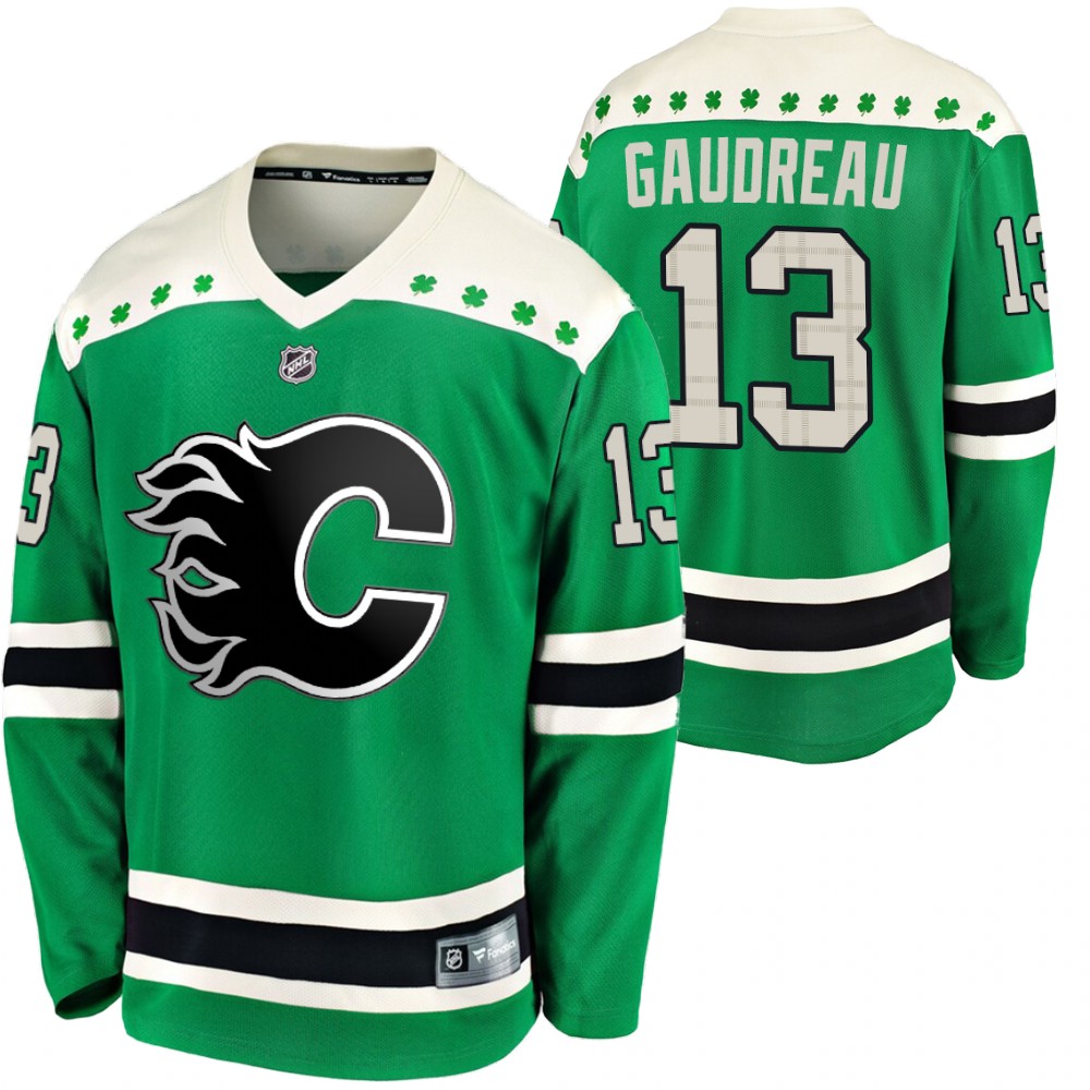 Flames Johnny Gaudreau 2020 St. Patrick's Day Green #13 Breakaway Jersey