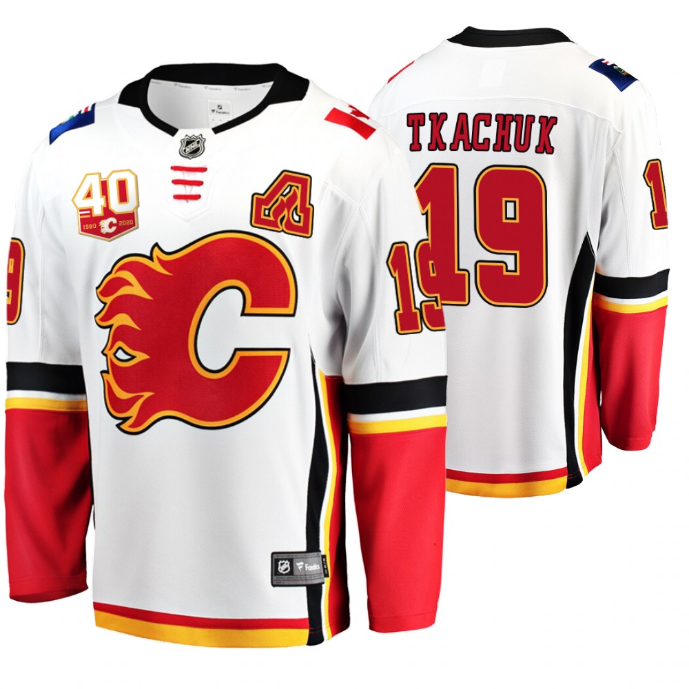Flames Matthew Tkachuk White 40th Anniversary Breakaway Away Jersey