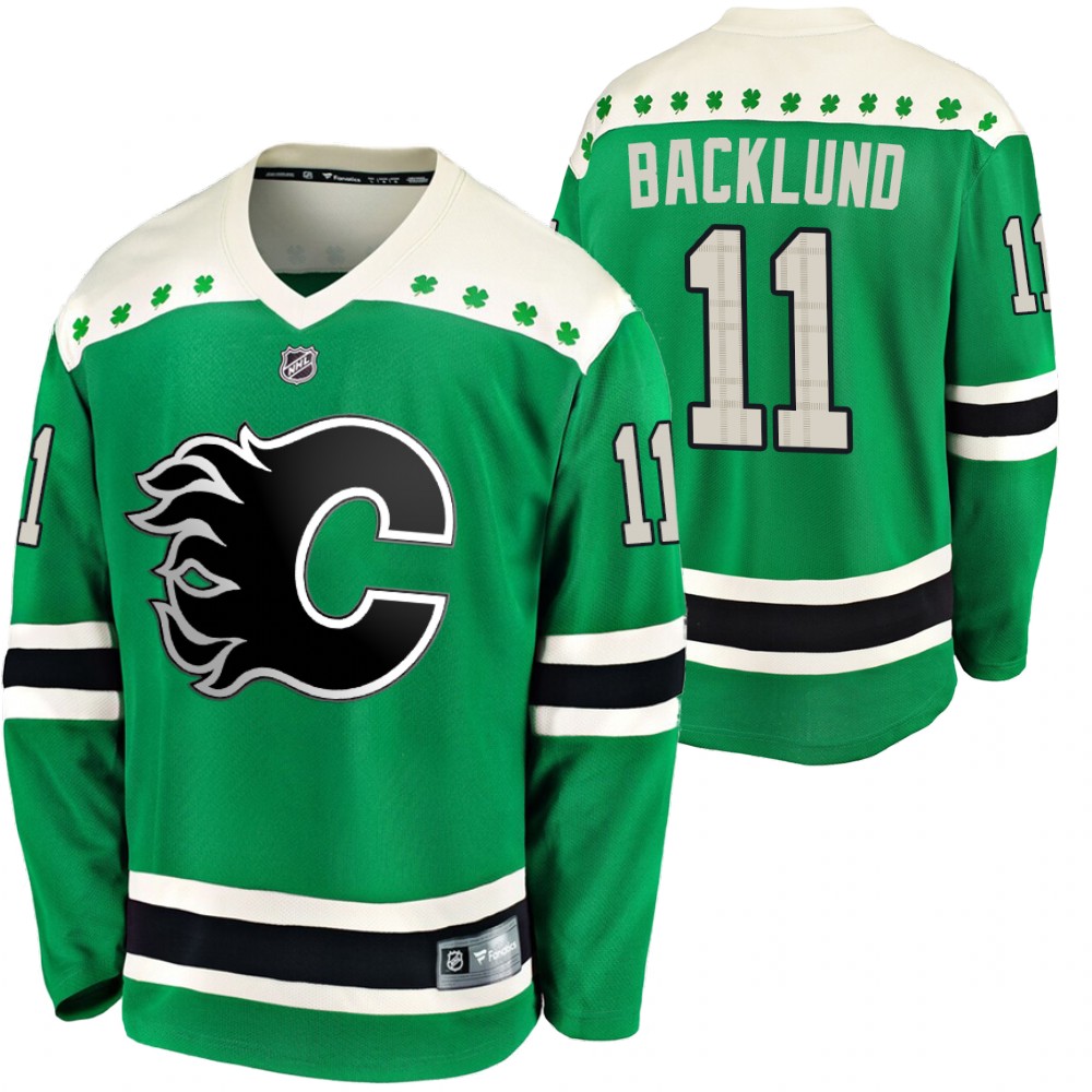 Flames Mikael Backlund 2020 St. Patrick's Day Green #11 Breakaway Jersey