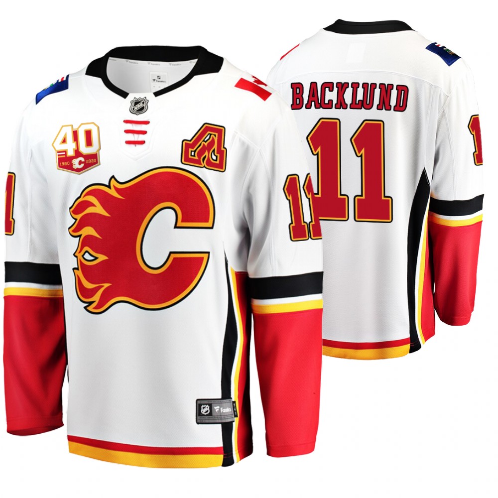 Flames Mikael Backlund White 40th Anniversary Breakaway Away Jersey