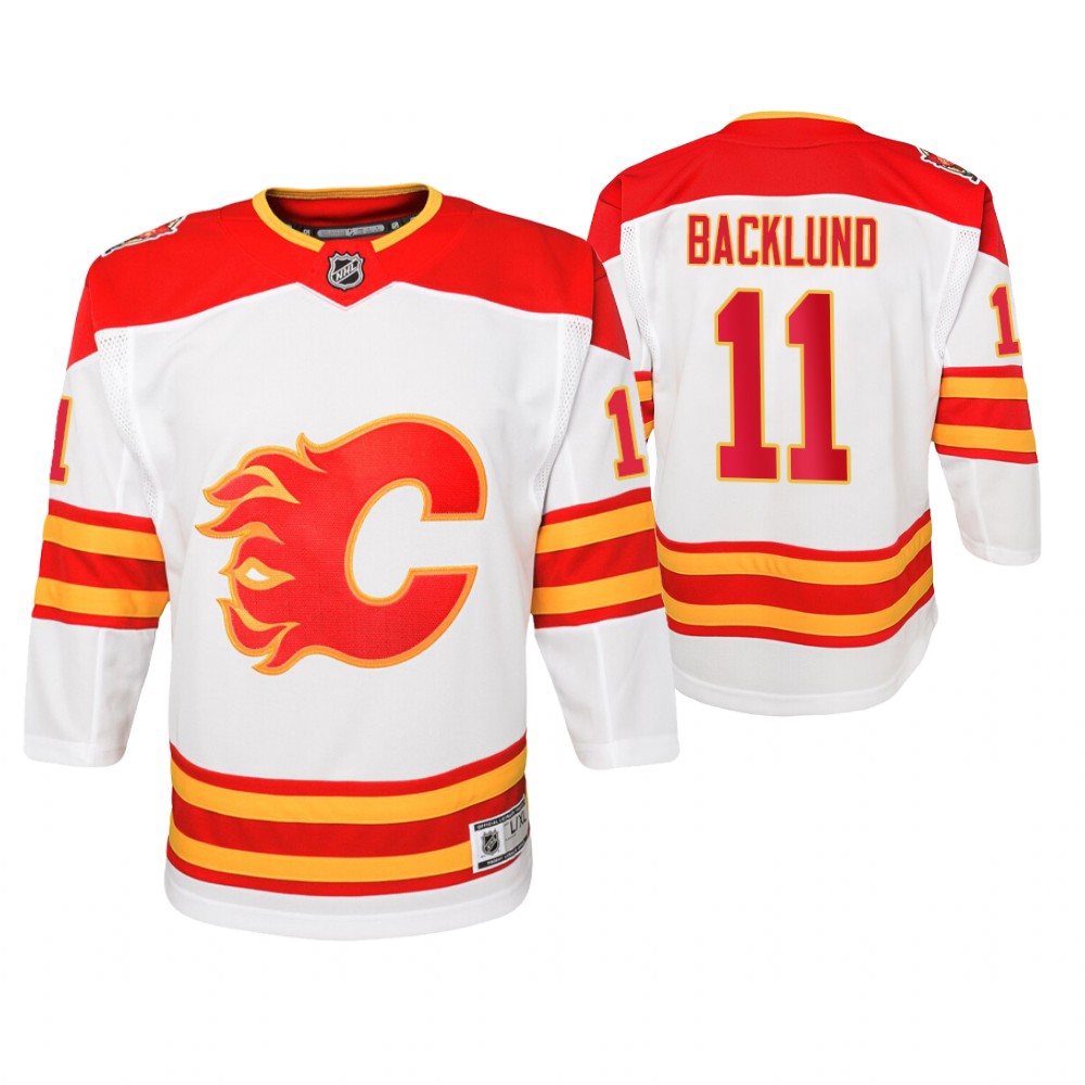 Flames Mikael Backlund White Youth 2019 Heritage Classic Jersey