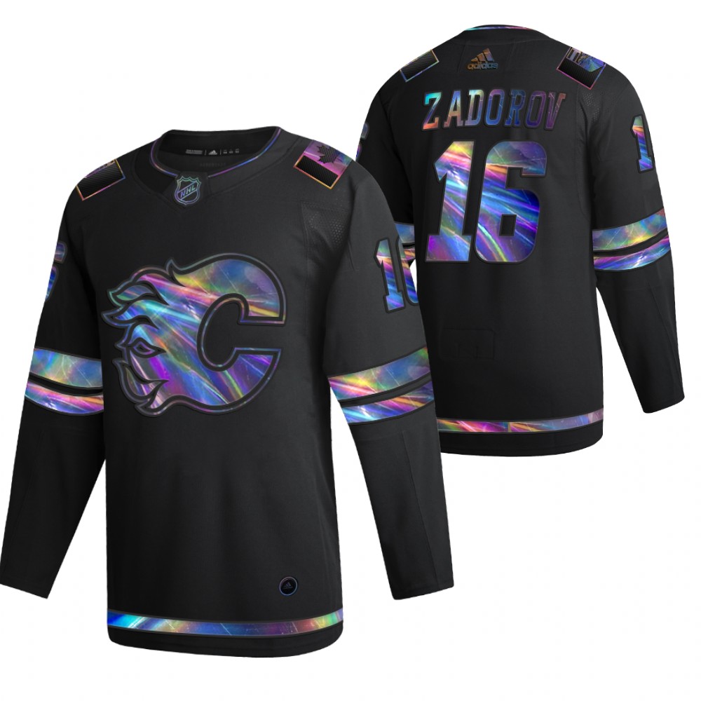 Flames Nikita Zadorov 2021-22 Iridescent Holographic Black Limited Jersey