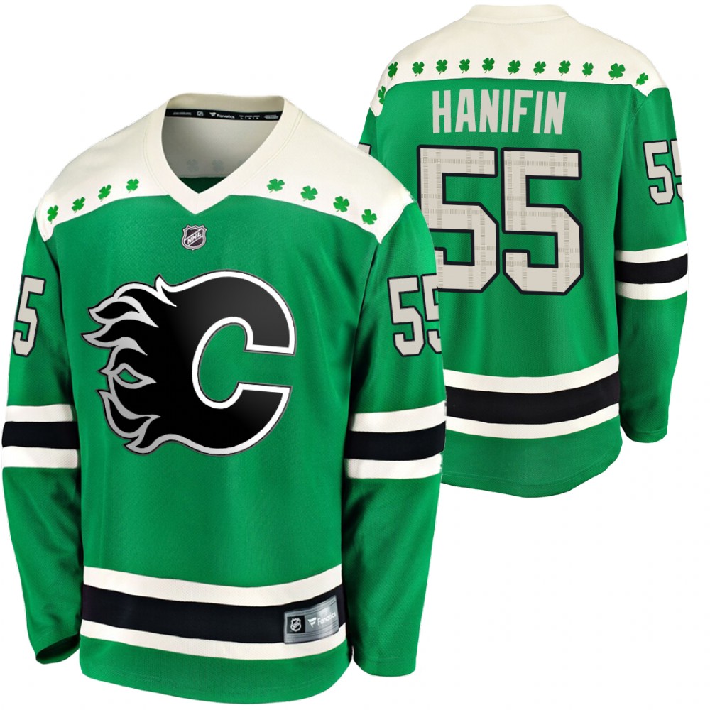 Flames Noah Hanifin 2020 St. Patrick's Day Green #55 Breakaway Jersey