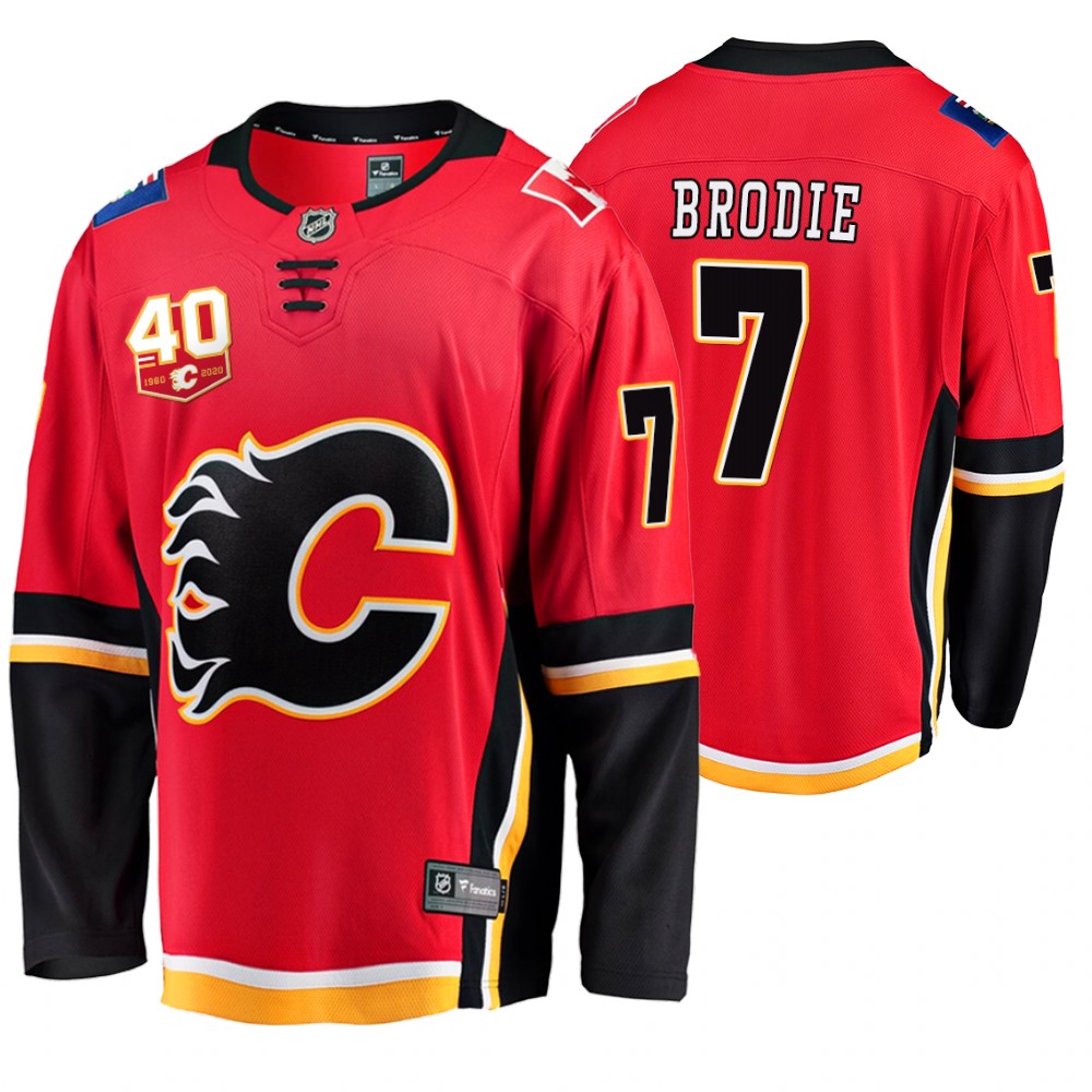 Flames T. J. Brodie Red 40th Anniversary Breakaway Home Jersey