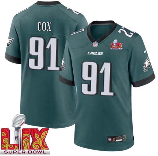 Fletcher Cox No 91 Men Super Bowl LIX Philadelphia Eagles Home Game 2025 Jersey- Replica