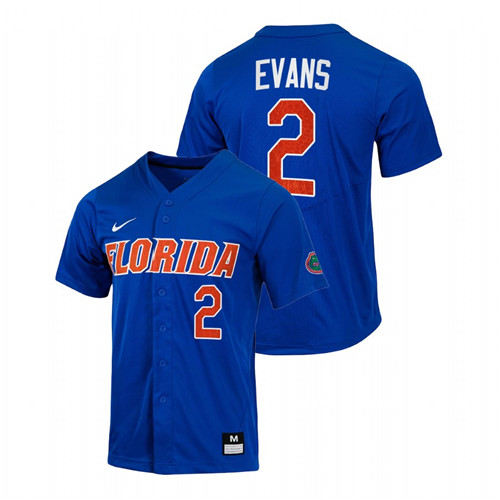 Florida Gators Ty Evans Men Royal College Baseball Full-Button Jersey