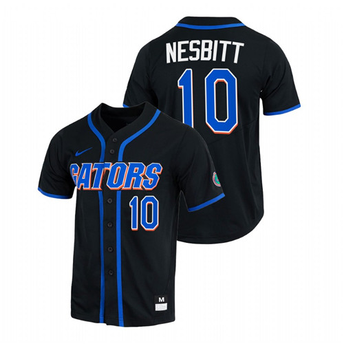 Florida Gators Tyler Nesbitt Men Black College Baseball Full-Button Jersey