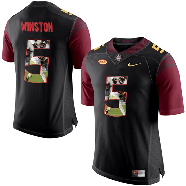 Florida State Seminoles Jameis Winston Black Printing Player Portrait Football Jersey