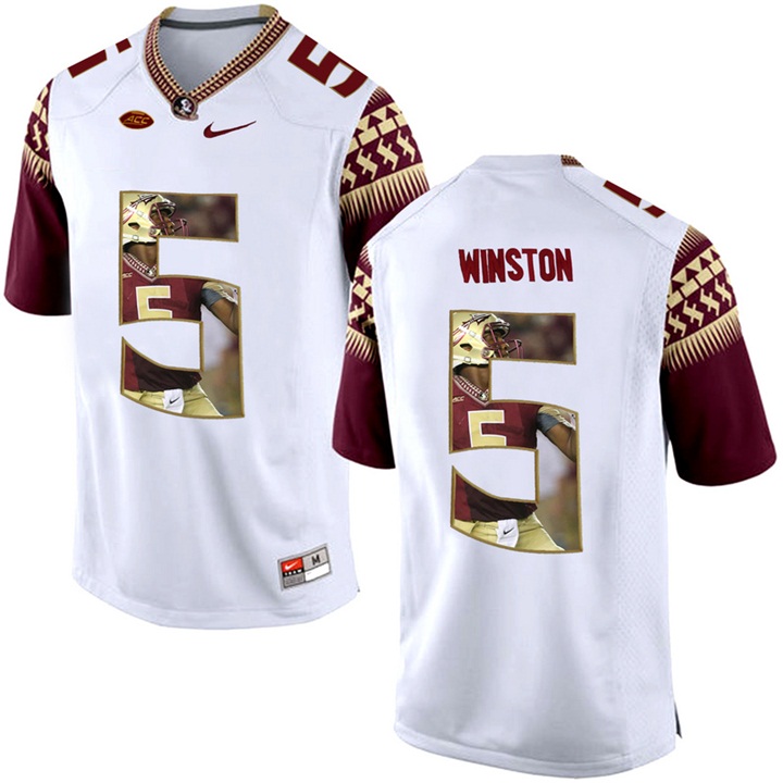 Florida State Seminoles Jameis Winston White Printing Player Portrait Football Jersey