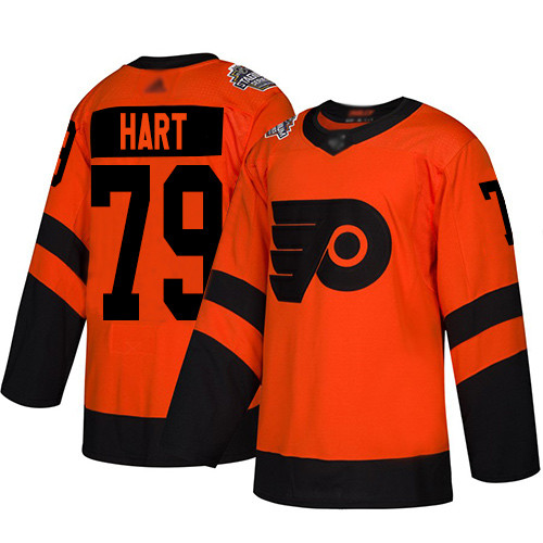 Flyers #79 Carter Hart Orange Authentic 2019 Stadium Series Women's Stitched Hockey Jersey