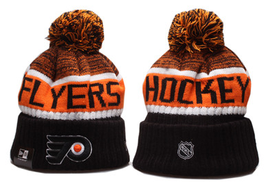 Flyers Team Logo Black Orange Pom Knit Hat YP