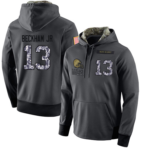 Football Men's Cleveland Browns #13 Odell Beckham Jr Stitched Black Anthracite Salute to Service Player Performance Hoodie