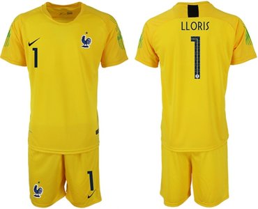 France #1 LLORIS Yellow Goalkeeper Soccer Country Jersey