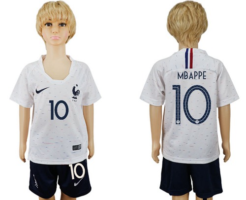 France #10 Mbappe Away Kid Soccer Country Jersey