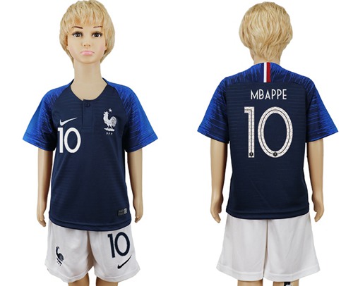 France #10 Mbappe Home Kid Soccer Country Jersey