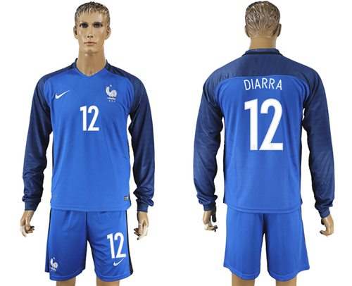 France #12 Diarra Home Long Sleeves Soccer Country Jersey