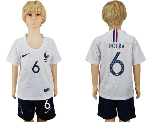 France #6 Pogba Away Kid Soccer Country Jersey