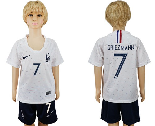 France #7 Griezmann Away Kid Soccer Country Jersey