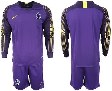 France Blank Purple Goalkeeper Long Sleeves Soccer Country Jersey