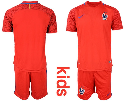 France Blank Red Goalkeeper Kid Soccer Country Jersey
