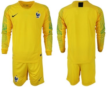 France Blank Yellow Goalkeeper Long Sleeves Soccer Country Jersey