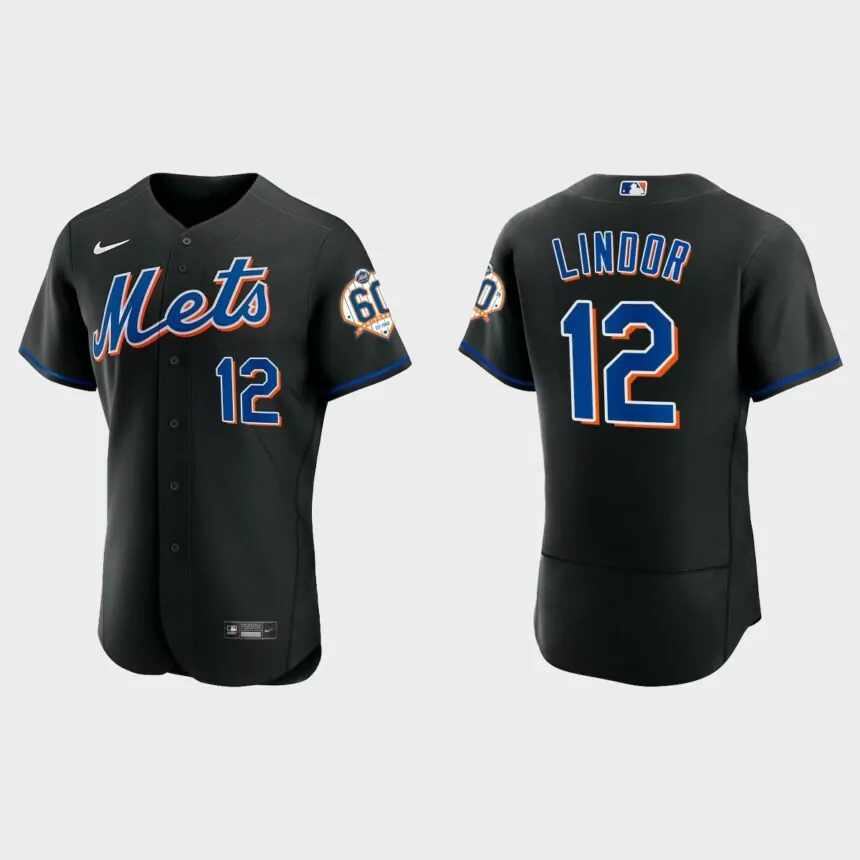 Francisco Lindor New York Mets 60th Anniversary Alternate Authentic Jersey – Black