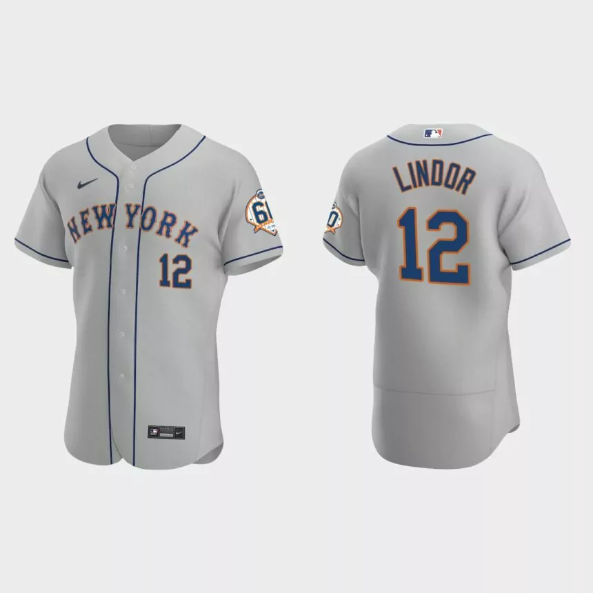 Francisco Lindor New York Mets 60th Anniversary Road Authentic Jersey – Gray