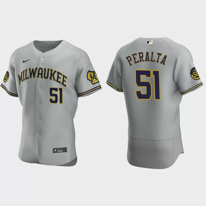 Freddy Peralta Milwaukee Brewers Authentic Road Jersey – Gray