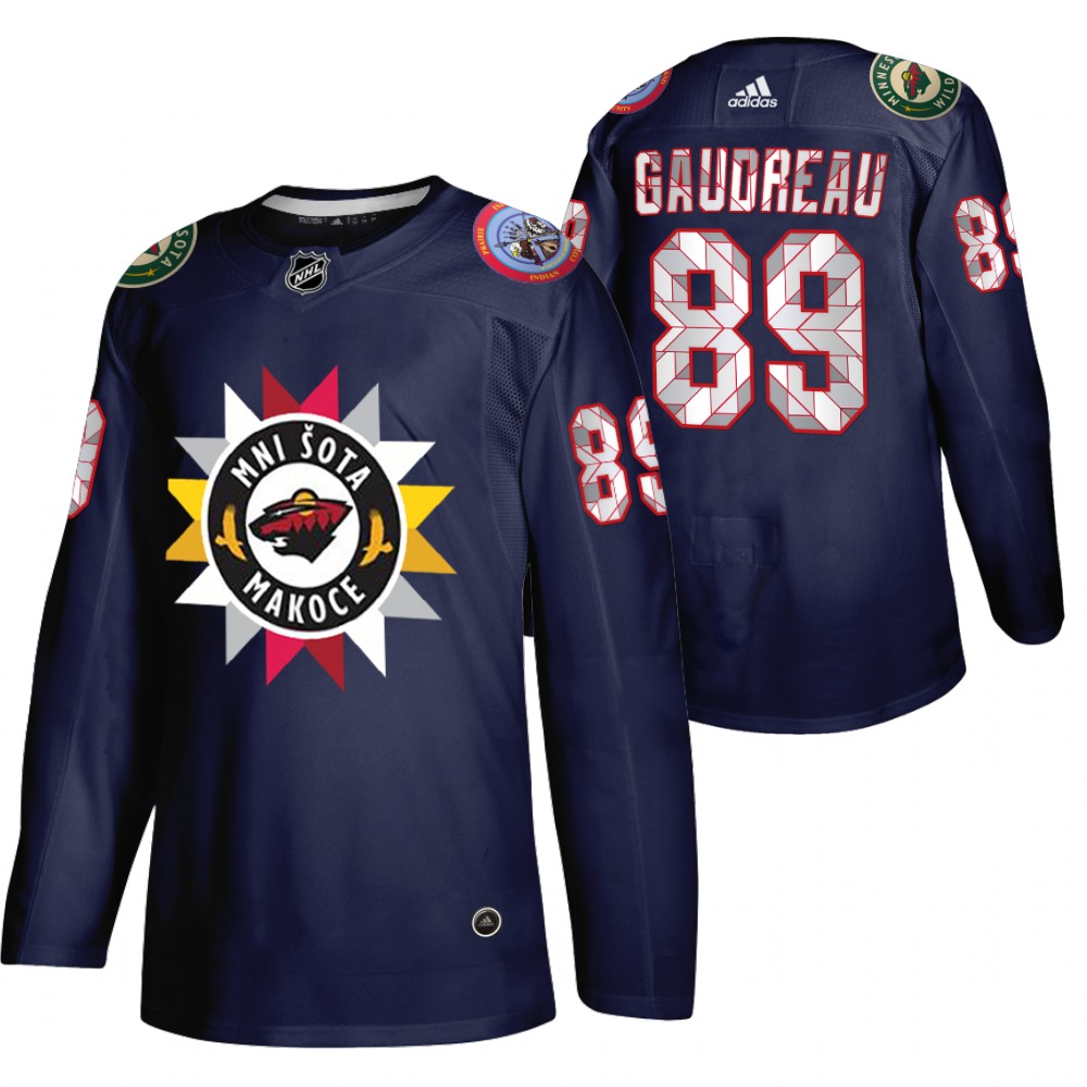 Frederick Gaudreau Jersey Minnesota Wild Native American Heritage Day Navy 2021-22 Men