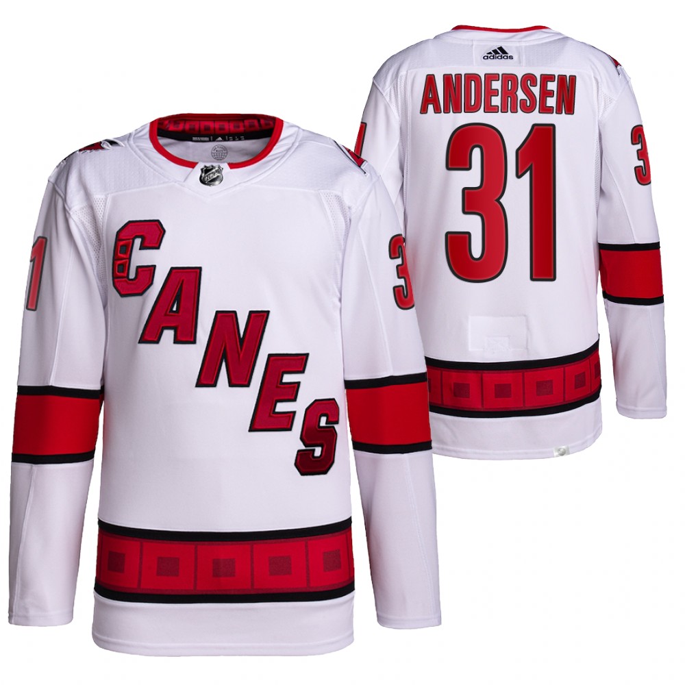Frederik Andersen 2021-22 Carolina Hurricanes White Authentic Pro Away Jersey