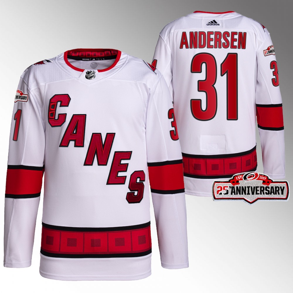 Frederik Andersen 2022-23 Carolina Hurricanes White Authentic Away 25th Anniversary Jersey