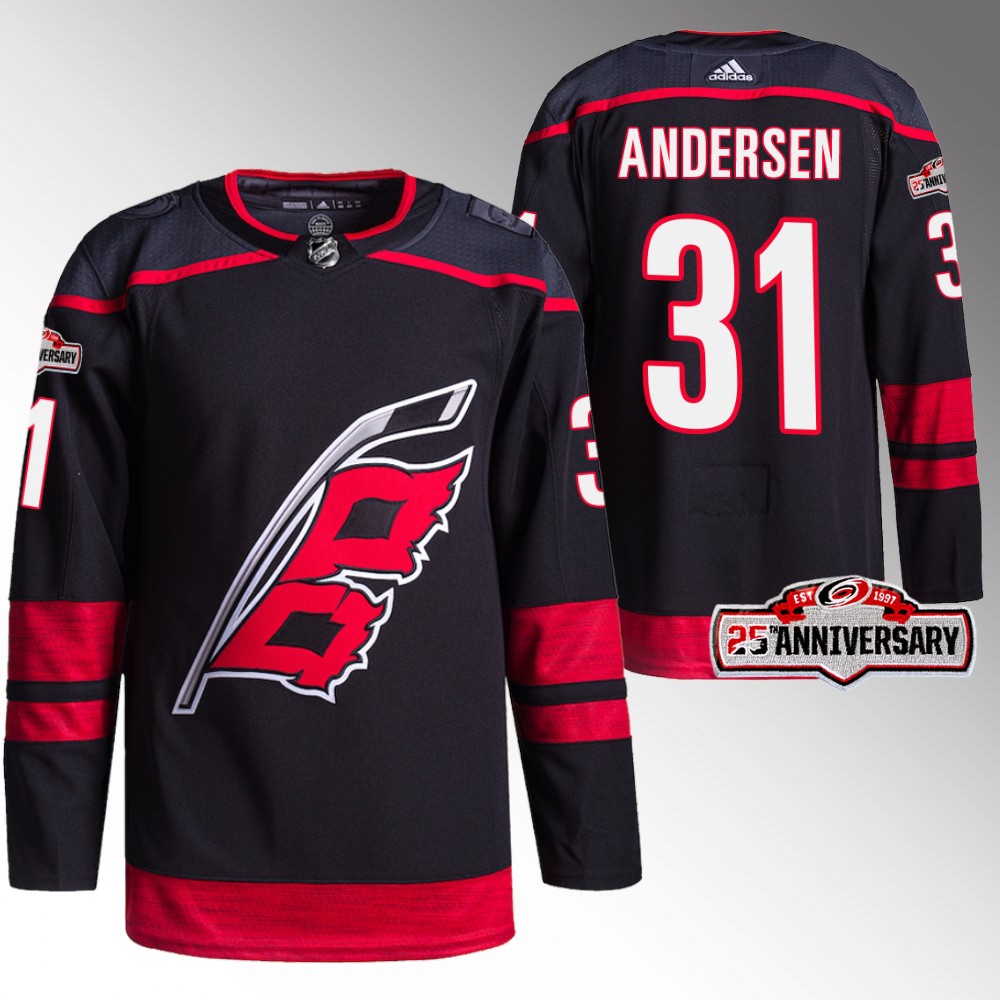 Frederik Andersen Carolina Hurricanes 25th Anniversary Black 2022-23 Authentic Home Jersey
