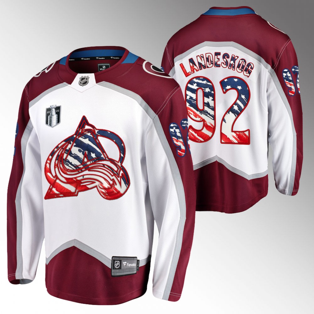 Gabriel Landeskog Avalanche 4th of July Jersey White Stars Stripes Flag