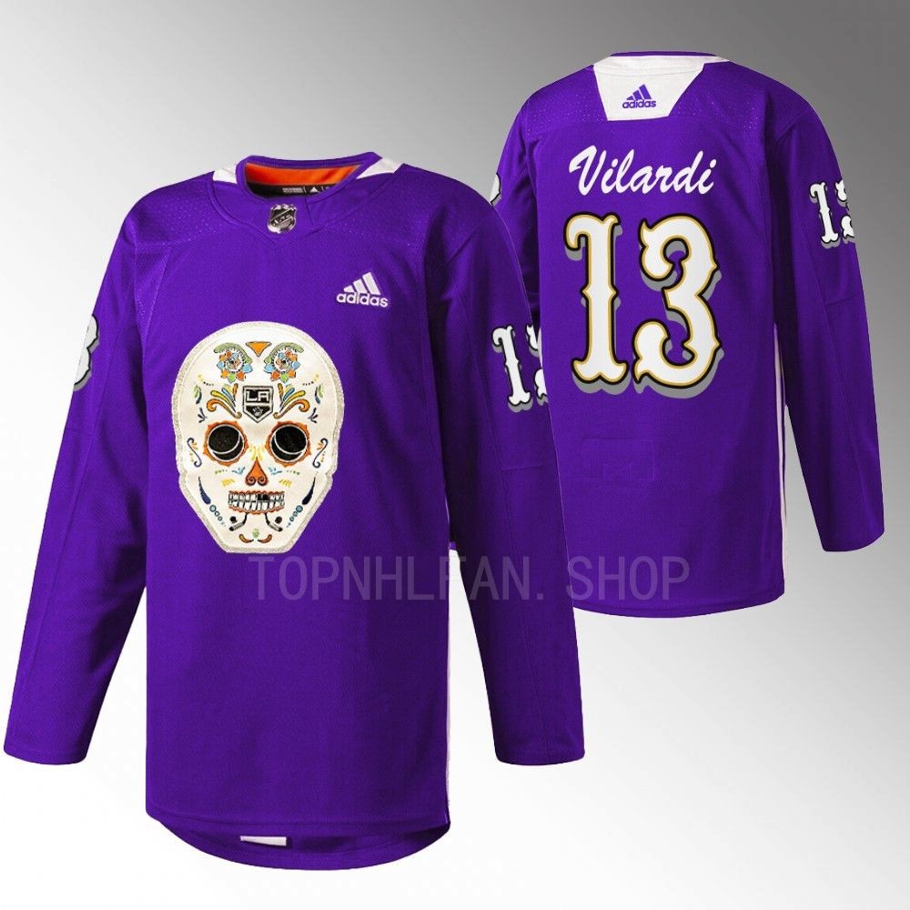 Gabriel Vilardi LA Kings Dia De Los Metros Night Jersey Purple Sugar Skull warmup