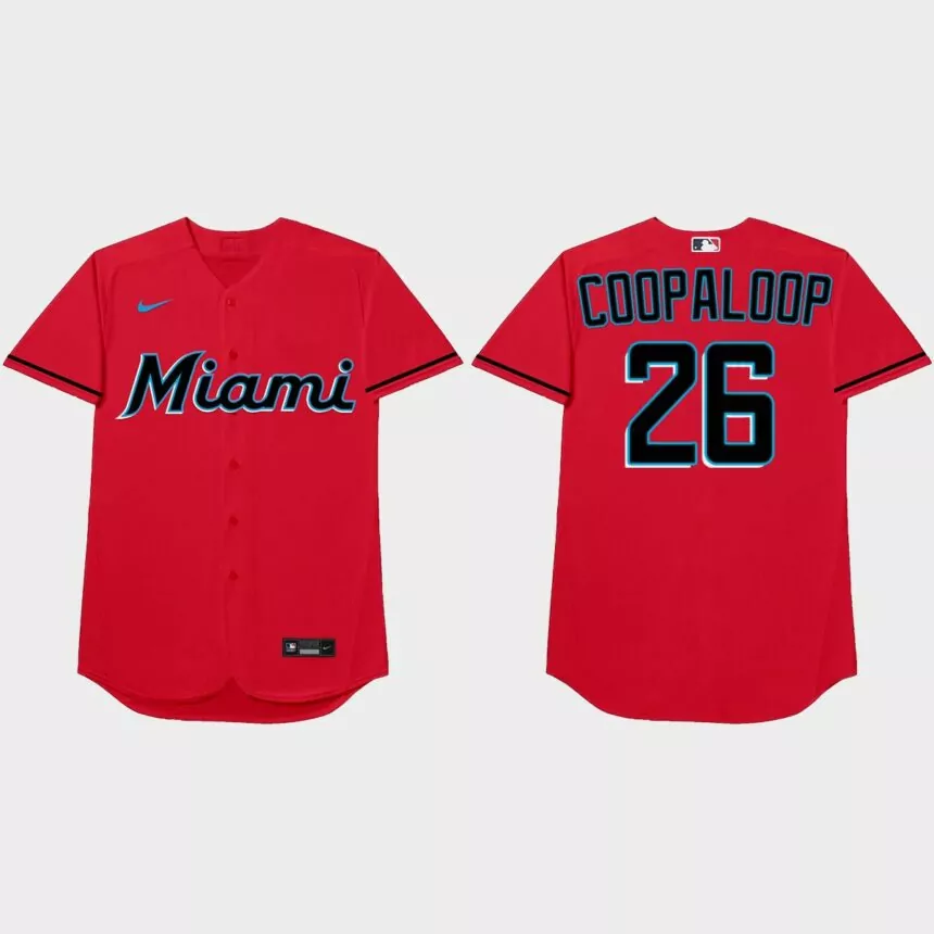 Garrett Cooper Nickname Marlins 2021 Players’ Weekend Coopaloop Jersey – Red