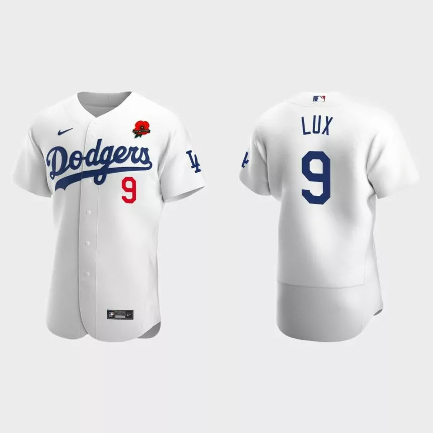 Gavin Lux Los Angeles Dodgers 2022 Memorial Day Poppy Patch Authentic Jersey – White