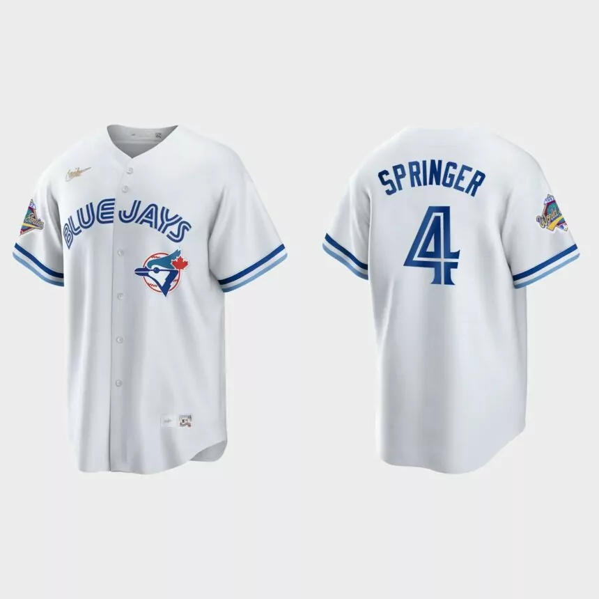 George Springer Toronto Blue Jays 1992 World Series Patch Cooperstown Jersey – White
