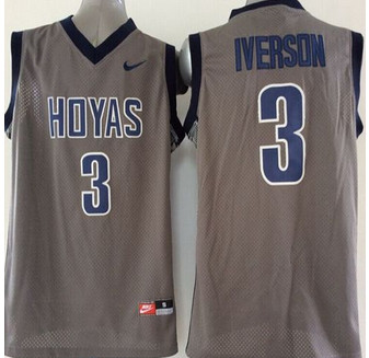 Georgetown Hoyas #3 Allen Iverson Grey Basketball Stitched NCAA Jersey